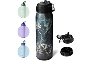 BOTTLEBOTTLE BOTTLE BOTTLE Botella de agua aislada de acero inoxidable de 700 ml, botellas de agua para bicicleta con popote y tapa ajustable, organizador de pastillas para bebidas diarias (piedra negra)