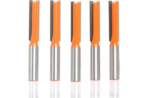 Sinoprotools 5pcs Straight Router Bits, 1/2" Shank Tungsten Carbide Router Cutter, 2" Cutting Depth Kitchen Fitters Router Bit Set for Woodworking(5 Bits)