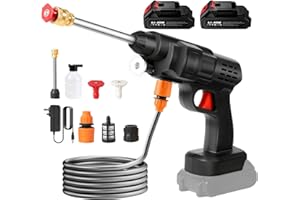 YSINOBEAR Portable Cordless High-Pressure Washer, 21V Handheld Washer Kit, Cordless Power Washer with 2 Nozzle, 2 Battery, 5m Hose Cordless Power Washer, Portable Jet Wash for Car Floor (2 Batterie)