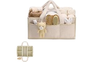 TARANGE Panier Rangement Bébé, Panier De Rangement Bebe à Langer Portable, Organisateur Table a Langer Bebe En Peluche Avec Compartiments Interchangeables, Pour Lingettes Humides Et Articles Pour Bébé (Crème)