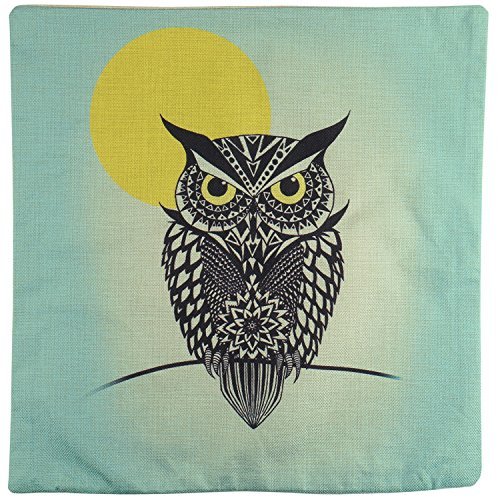 Luxbon Vollmond Eule Owl Leinen Kissenbezug Lendenkissen Sofakissen Pillowcase Cafe Haus Zimmer Auto Deko 18 x 18 “ - 2