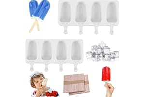 DONGSZQ Silicone Gelato Stampo,2pcs stampi per Gelato al Cioccolato,Stampi per Ghiaccioli Cavità Ovali Classiche 4,con 100 Bastoncini di Legno,Ideale per la Preparazione di Ghiaccioli, Gelati, Sorbetti