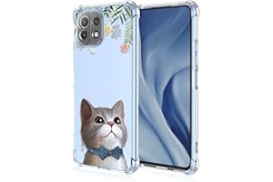 BORYA Funda para Xiaomi 11 Lite 5G NE/Xiaomi Mi 11 Lite, Transparente Ultradelgado Suave Sedoso Silicona Carcasa, Antigolpes TPU Bumper Estuche, Elegante Simple Caso, Flores + Gato