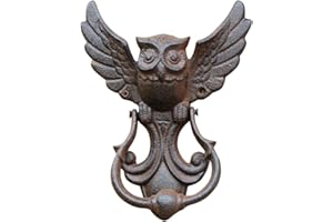 MOVKZACV - Portagioie per porta in ghisa vintage, maniglia per porta, motivo gufo, in ghisa, stile antico, decorazione (marrone, 1 pezzo, 17,7 x 4,5 x 22,5 cm)