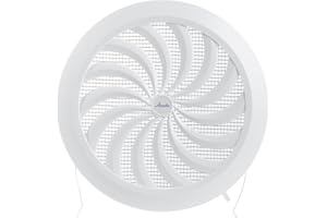 Vent Systems Griglia di ventilazione rotonda da 150 mm, in plastica bianca, richiudibile, con protezione dagli insetti, griglia scorrevole per esterni, interni, casetta da giardino, bagno, garage,