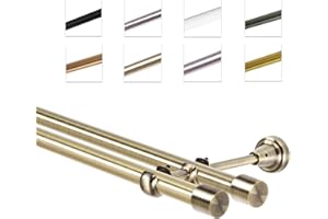 MDEKOR Tringle à rideaux 240 cm à double passage | Tringle à rideaux pour montage mural Or vieilli en métal | Set de tringles à rideaux Ø 19 mm
