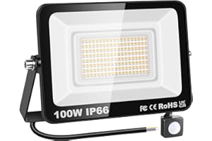YOJZMA 100W Sensore di movimento Luce esterna, 10000LM LED Flood Luci esterne 4000K Luce diurna Bianco caldo Luci di sicurezza impermeabili IP67 per giardino, garage, cortile, Campo sportivo, patio