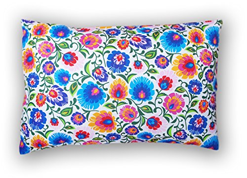 Amilian® Handcrafted Decorative Flower Print White/Multi-Coloured 100% Cotton Premium Quality Durable Throw Cushion Cover Pillowcase Only 40 cm x 60 cm