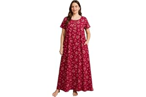Bahumaan Pure Cotton Nighty for Woman | Floral Gown for Women Nightwear with Pocket | Cotton Nighty for Women Stylish | Maxi for Women Cotton