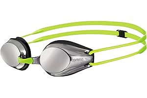 Arena Tracks Junior Children's Unisex Competition Swimming Goggles Mirrored, UV protection, Anti-Fog Coating, Silver/Black/Fluo Yellow (53), One Size