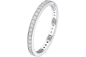 Suplight 925 Sterling Silver Eternity Rings for Women, 2mm Cubic Zirconia Fake Diamond Stackable Wedding Engagement Bands for Women Girls
