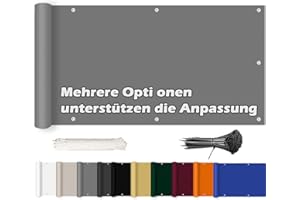 ROBAG Balkonverkleidung 65x950cm, Balkon Sichtschutz Windschutz, Wind- und UV-Schutz, mit Ösen Nylon Kabelbinder und Kordel für Gartenanlagen, Camping und Freizeit -Grau