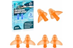 Eargrace - Tapones para los oídos de natación, 3 pares de tapones impermeables de silicona reutilizables para natación, ducha, baño, surf y otros deportes acuáticos (naranja)
