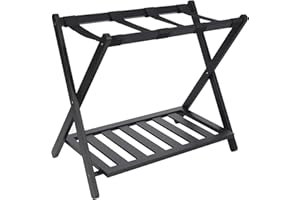campMax Folding Luggage Racks for Suitcases for Bedroom, Bamboo Suitcase Stand Holders with Shelf for Guest Room Hotel,Black