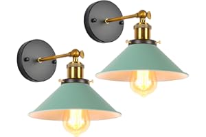iDEGU 2 Pezzi Lampade da Parete Vintage, 22cm Applique da Parete Retrò Lampadario Plafoniera E27 Illuminazione da Parete Moderna per Camera da Letto, Soggiorno, Camera per Bambini (Verde)