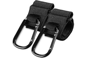 BYNSAER Kinderwagen Haken Clips, 2 Stücke Dauerhaft Mama Bag Clips Haken für Kinderwagen zu hängen Wickeltaschen, Kinderwagen Organizer, Geldbörse, Universale Passform (Black1)