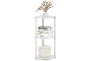 Furinno TURN-N-TUBE Corner Shelf, 3-Tier Corner Bookshelf, Display Storage Shelves with Open Shelves, for Organization and Storage, Living Room, Home Office, Garage, White