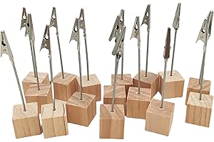 ANKTILY 16PCS Wooden Memo Clip Holder, Photo Picture Note Clip Holders, Wood Place Card Holders Table Number Holder Stand for Wedding Party Name Sign