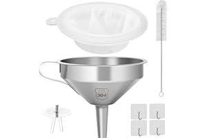 Ziamzra Lejek kuchenny ze stali nierdzewnej z 200 wyjmowanymi sitkami, wyjmowane sitko, szczotka, lejek spożywczy, do przechowywania płynnego oleju w proszku (13 cm)