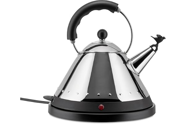 Alessi Mg32 Az Bouilloire Électrique Sans Fil en Acier Inoxydable 18/10 Brillant avec Poignée et Base en Résine Thermoplastique, Bleu Clair, Fiche Européenne