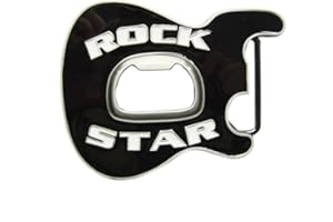 JEAN'S FRIEND Vintage Black Enamel Rock Music Guitar Belt Buckle With Beer Bottle Opener
