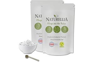 ‎NATURELLLIA Naturellia 10g Vegan Hyaluron-säure-pulver pur Duo 5g Hyaluron Pulver NIEDERMOLEKUAR & 5g Hyaluron Pulver HOCHMOLEKULAR zur Herstellung eines Hyaluron-Serum geeignet
