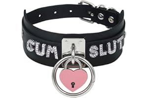 paloli Schwarzes Herz Vorhängeschloss O-Ring Choker Halskette für Damen, Punk Gothic Buchstabe Lederhalsband Rosa Vorhängeschloss Cosplay Schmuck