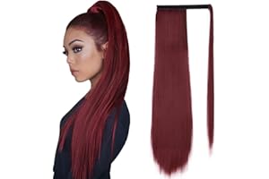 JUZIVIEE Lang Glatt Pferdeschwanz Haarteil Extension Haarverlängerunge Verlängerung Kunsthaar Weinrot Natürliches Ponytail fuer Zopf ca.60cm/24zoll 118# 071E