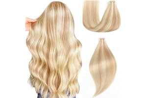 Einbeauty Extension Capelli Veri Biadesivo 20pcs Extension Biadesive 40cm 40g Biondo cenere con biondo chiaro Extension Biadesive Capelli Veri InvisibileExtension Capelli Veri(16inch,P18K/60#)