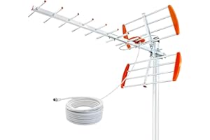 DTB TECH Antenna tv，Antenna TV digitale esterna, ricezione omnidirezionale a lunga distanza, supporta 4K 1080p VHF UHF DVB-T/DVB-T2