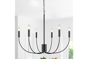 ‎ASHUAQI ASHUAQI Kronleuchter Schwarz 6 Flammig Kronleuchter Vintage, Deckenlampe Wohnzimmer Hängend mit E14 Fassung, Klassisch Pendelleuchte Esstisch Lampe für Wohnzimmer Esszimmer Küche Schlafzimmer