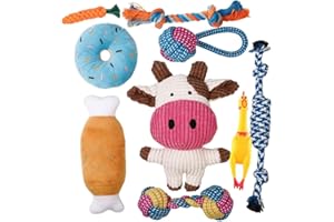 Voarge 9 sztuk zabawek dla psów, zestaw zabawek dla szczeniaków, inteligentne zabawki do żucia i trwała i dzwoniąca lina dla psów, naturalna bawełna, łagodzi stres i nudę