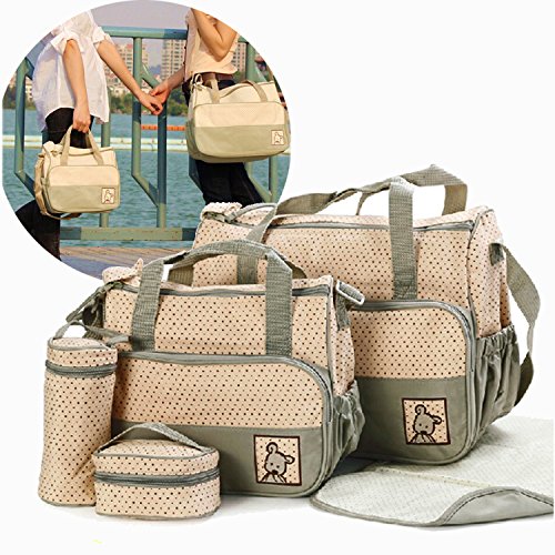 5PCS Practical Mummy Baby Diaper Bag Baby Changing Mat Multifunctional Set Khaki