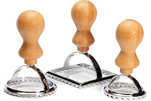 bambuswald© Stampi per Ravioli Senza Plastica, Con Impugnatura in Bambù, Forma per Ravioli, Pasta, Gyoza, Pierogi, Taglierina per Ravioli, 3 Pezzi, 2x Rotondo e 1x Quadrato
