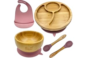 Ship Shape - Kindergeschirr Set Bambus Kinderteller Unterteilt - 2 x Silikon Babylöffel - Silikon-Lätzchen - Schüssel mit Saugnapf - Baby-Geschirrset - BPA-frei - Kostenloses Ebook