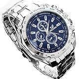 Zuionk Herren Edelstahl Armbanduhren Sportuhr Business Quarzuhr(Blau)