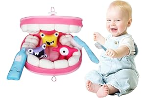 Fellflying Dentiste en fants Jouets, Modèle De Brossage De Dents en Peluche, Docteur Jouet Dentaire De Fausses Dents avec Dentifrice Et Brosse À Dents