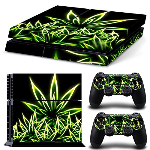Ps4 Playstation 4 Consola Design Foils Sticker Decal Pegatinas + 2 Controlador Skins Set (Fluorescence Leaves)