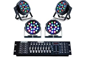081 Store - 4 PAR LED FARO RGB 18 LED STROBO WASH PROGRAMMABILE DMX + MIXER 192 [Classe di efficienza energetica A]