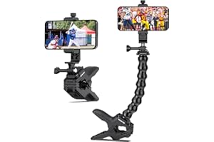 Sametop Soporte Teléfono Móvil Cuello de Cisne Celulares Pinza Escritorio Monturas Compatible con iPhone 16 15 14 Pro MAX Plus 13 12 11 SE XS XR X 8 7 6 Samsung GoPro y Todos los Dispositivos de 4-7"