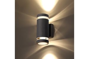CELAVY Outdoor Wall Lights Up Down, Outside Wall Lights Mains Powered, IP65 Waterproof Porch Light Front Door Lamp Modern GU10 Aluminium, External Round LED Wall Lighting Sconce for House, Black