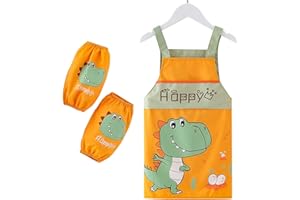 Miotlsy Tablier Enfants-Tablier Enfant Dinosaure Tabliers Peinture de Cuisine Etanche Réglable avec Poches et 2 Manches Garçon Fille pour Cuisson l'artisanat Jardin