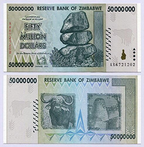 Zimbabwe 50 Million Dollars 2008 UNC, World inflation record, currency banknotes …