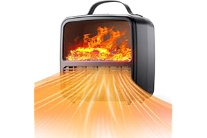 zerotop 1500W Chauffage Radiateur Soufflant Portatif Radiateur Electrique Chauffage D'appoint avec LED Flamme Mini Radiateur Céramique avec 2 Modes Chauffage D'appoint Silencieux pour Maison Bureau