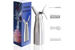 GARUET Professional Cream Whipper, 500ml Brushed Aluminium, 3 Nozzles (Straight, Tulip, Star), Compatible with N2O Gas Cartridges, Easy to Clean, Perfect for Whipped Cream & Dessert Decorations