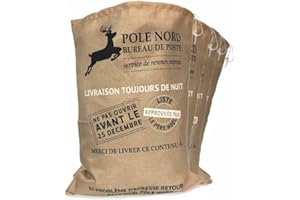 LA BOUTIQUE DE Noël - Lot de 4 Hottes du Père Noël Effet Toile de Jute Naturelle