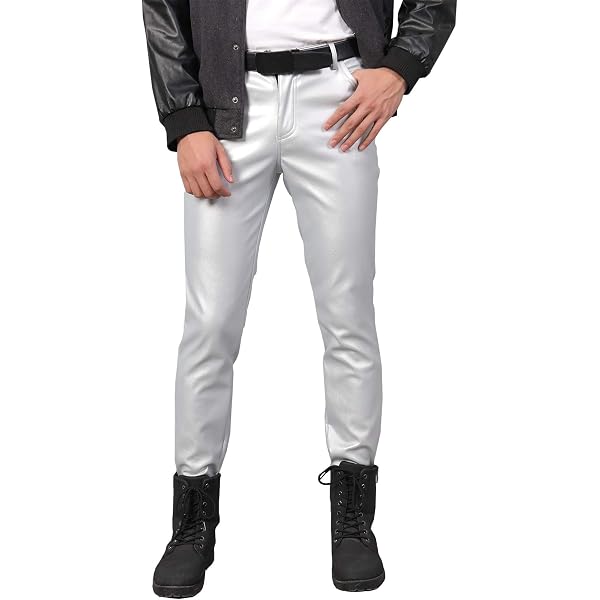 QiaTi Pantaloni Uomo In Similpelle PU Elasticizzata – Nero, Modello Slim Dritto Con Tasche, Per Moto, Serate In Discoteca E Eventi