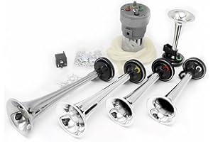 YIYIDA Music Horn Dixie Air Horn 160db Five tube Trumpet silver Electric Horn Waterproof multi-frequency sound horn with Air Pump Loud Truck Horn Kit Speaker Car Horn for 12V Car Truck Ship Boat ect