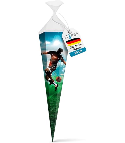 Schultüte / Zuckertüte Eckig – Fußball-Motiv, 85 Cm, Für Die Einschulung