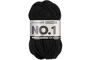 myboshi No.1 Wolle zum Häkeln und Stricken, Schnellstrickgarn, langlebige Mützenwolle, Strickwolle, Häkelwolle, mulesing-frei, 50g, Ll 55m Schwarz (Schwarz) 1 Knäuel